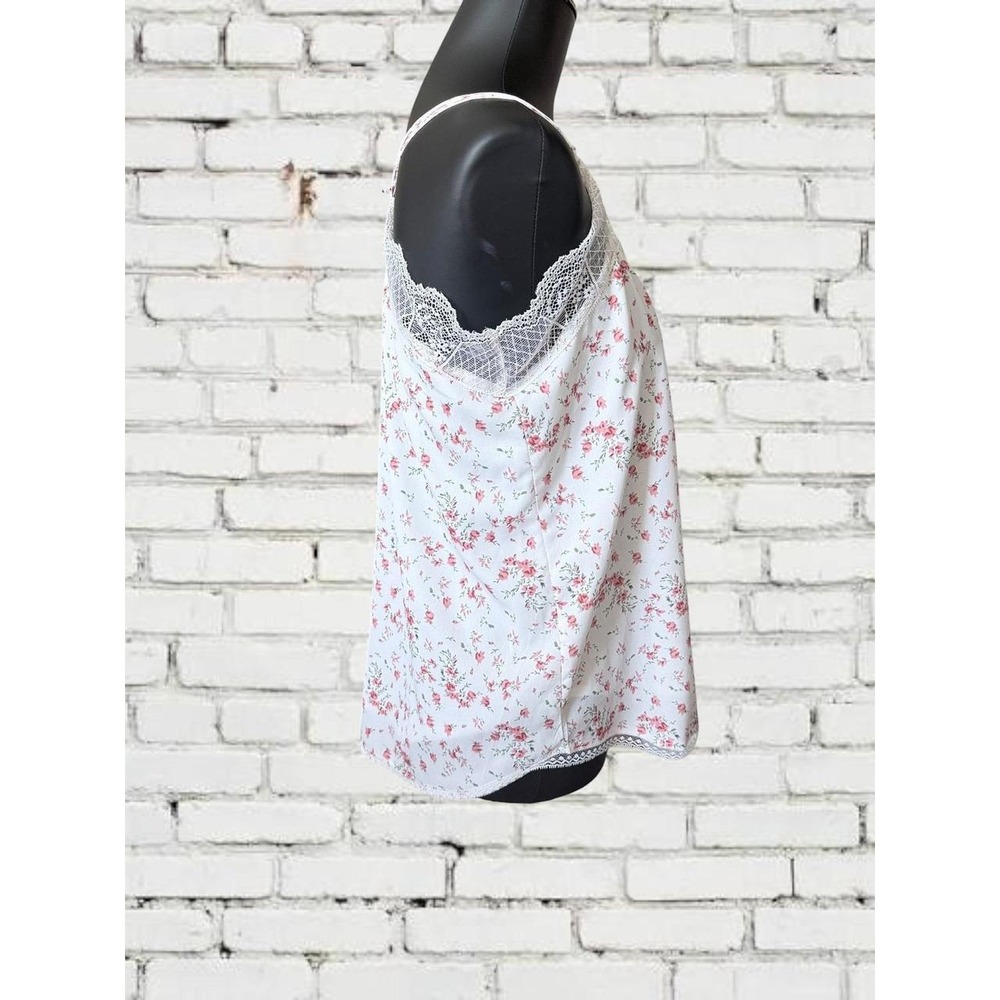 Heyson Cami Top Womens Small White Pink Floral Lace Trim V-Neck Adjustable Strap - Picture 3 of 5